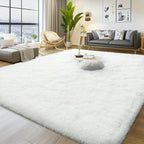 Fluffy Shag Area Rug for Living Room & Bedroom – Soft Non-Slip Plush White Carpet, Cozy Modern Indoor Shaggy Floor Mat, 4x6 5x7 6x9 8x10 ft Large Home Decor Rug