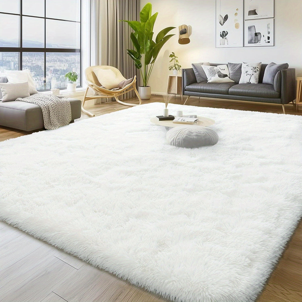Fluffy Shag Area Rug for Living Room & Bedroom – Soft Non-Slip Plush White Carpet, Cozy Modern Indoor Shaggy Floor Mat, 4x6 5x7 6x9 8x10 ft Large Home Decor Rug