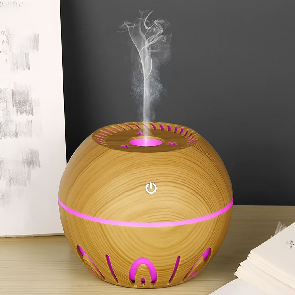 USB Mini Humidifier Aromatherapy Diffuser 2-in-1 Seven-Color LED Night Light Auto Shut-Off Quiet Desktop for Bedroom Office Home Dark Light Wood