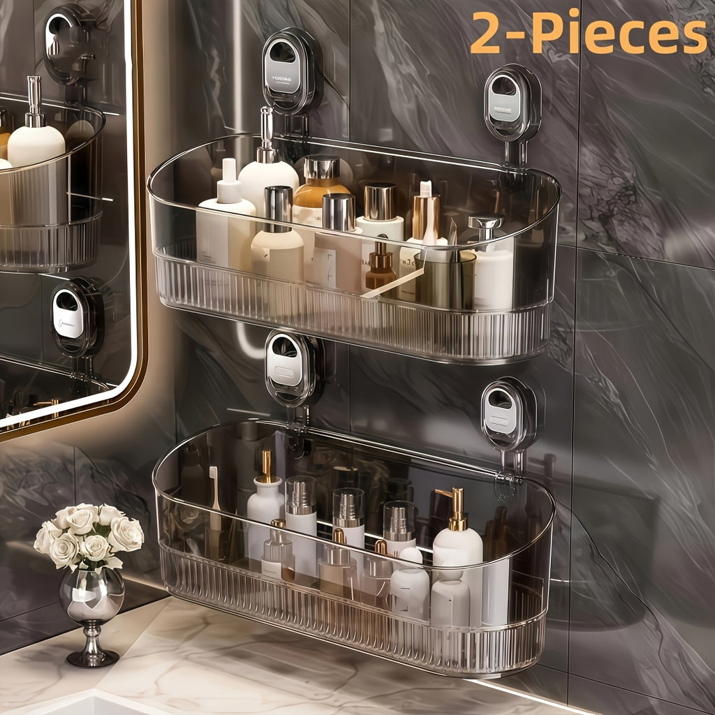 Suction Cup Shower Caddy – No-Drill Wall-Mounted Bathroom Organizer Shelf, Holds 10 lbs, Corrugated Grip, ABS Plastic Rack for Shower Essentials, Cosmetics & Toiletries (1 or 2 Pack)
