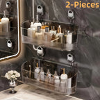 Suction Cup Shower Caddy – No-Drill Wall-Mounted Bathroom Organizer Shelf, Holds 10 lbs, Corrugated Grip, ABS Plastic Rack for Shower Essentials, Cosmetics & Toiletries (1 or 2 Pack)