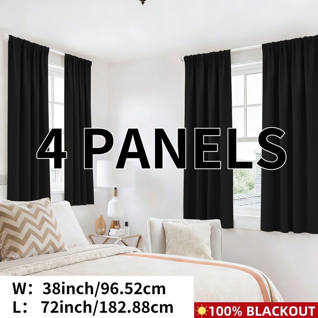 Blackout Curtains Rod Pocket 4-Panel Solid Color Lightweight Matte Drapes | 100% Light Blocking Window Curtains for Bedroom Living Room, 9 Colors 5 Sizes