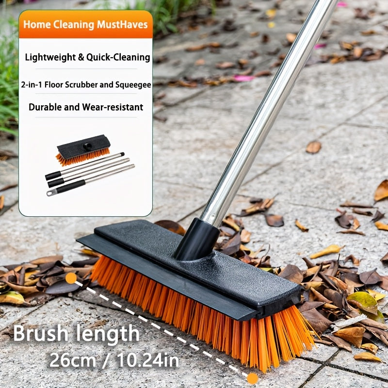 Heavy Duty Outdoor Floor Scrub Brush 10.24" Dual-Purpose with Water Scraper & Stiff Bristles – Hard Broom for Patio, Deck, Driveway & Concrete Cleaning, Home & Commercial Use