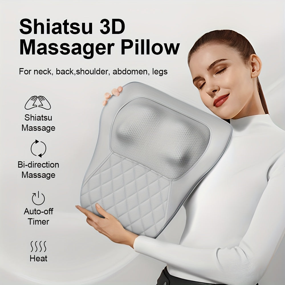 Rechargeable Shiatsu Back and Neck Massager with Heat – 3D Kneading Massage Pillow, USB Charging, Ergonomic Design for Deep Tissue Relief, Gift for Men Women Mom Dad Home Office Car Use