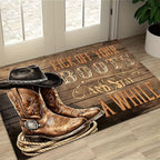 Western Cowboy Boot Doormat Indoor Outdoor Farmhouse Welcome Mat | "Take Off Your Boots" Rustic Ranch Entrance Rug for Front Door Porch Mudroom – Durable Polyester, Easy Clean, 20x30 & 24x36 Inch