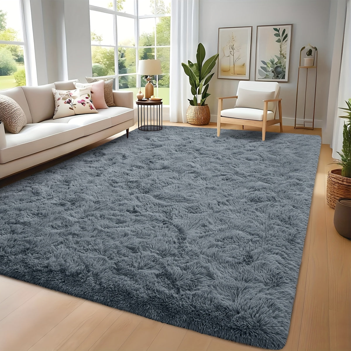 Shaggy Runner Rug Soft Fluffy Area Rug Non-Slip Plush Carpet for Bedroom Hallway Dorm Living Room – Jacquard & Tie-Dye Colors, 2x6 3x5 6x9 8x10 Feet