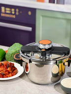 Stainless Steel Pressure Cooker Fast Cooking with One-Touch Locking Lid, Safety Valve & Pressure Gauge – Induction & Gas Compatible for Indoor Outdoor Use