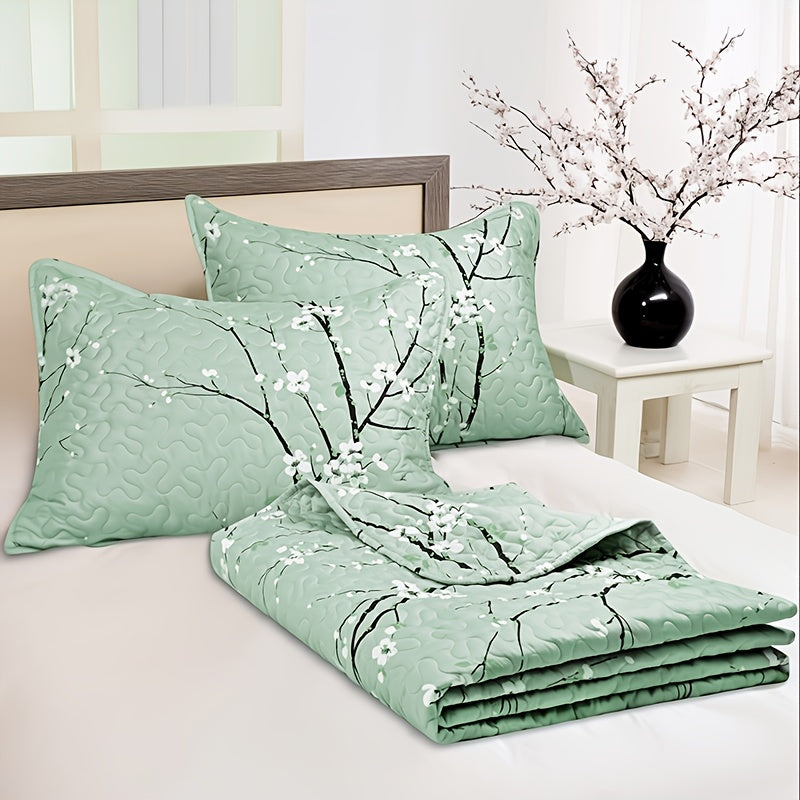 Plum Blossom Quilt Set 2 3 Piece - Soft Breathable Hypoallergenic Quilted Bedspread with Pillowcases Twin Full Queen King Machine Washable