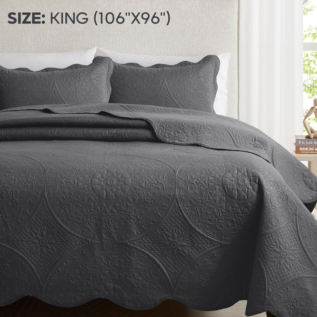 Luxury Quilted Bedspread Set 3 Piece Floral Coverlet with Pillow Shams Breathable Lightweight All Season - Twin Queen King California King 16 Colors