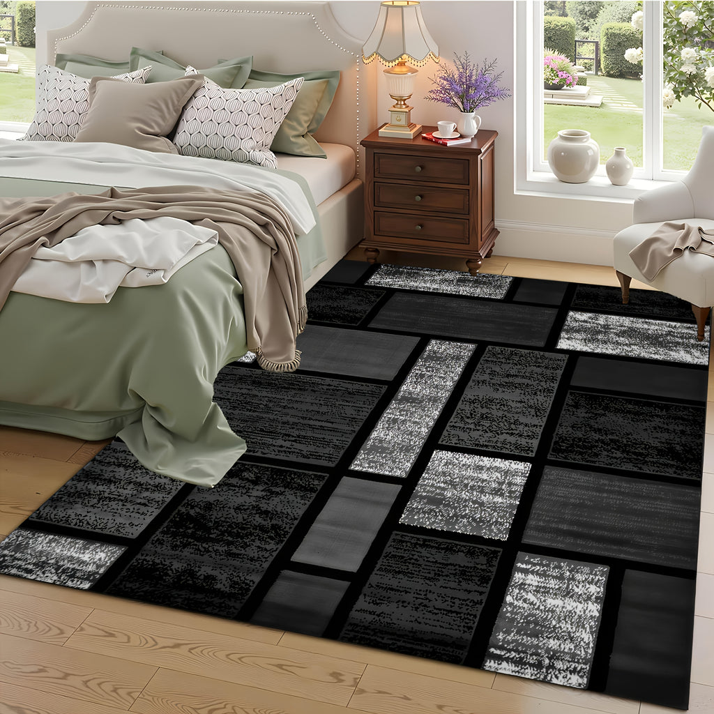 Modern Bohemian Geometric Area Rug - Grey and Black Thick Rectangular Large Carpet Soft Non-Slip Machine Washable for High-Traffic Areas and Bedrooms