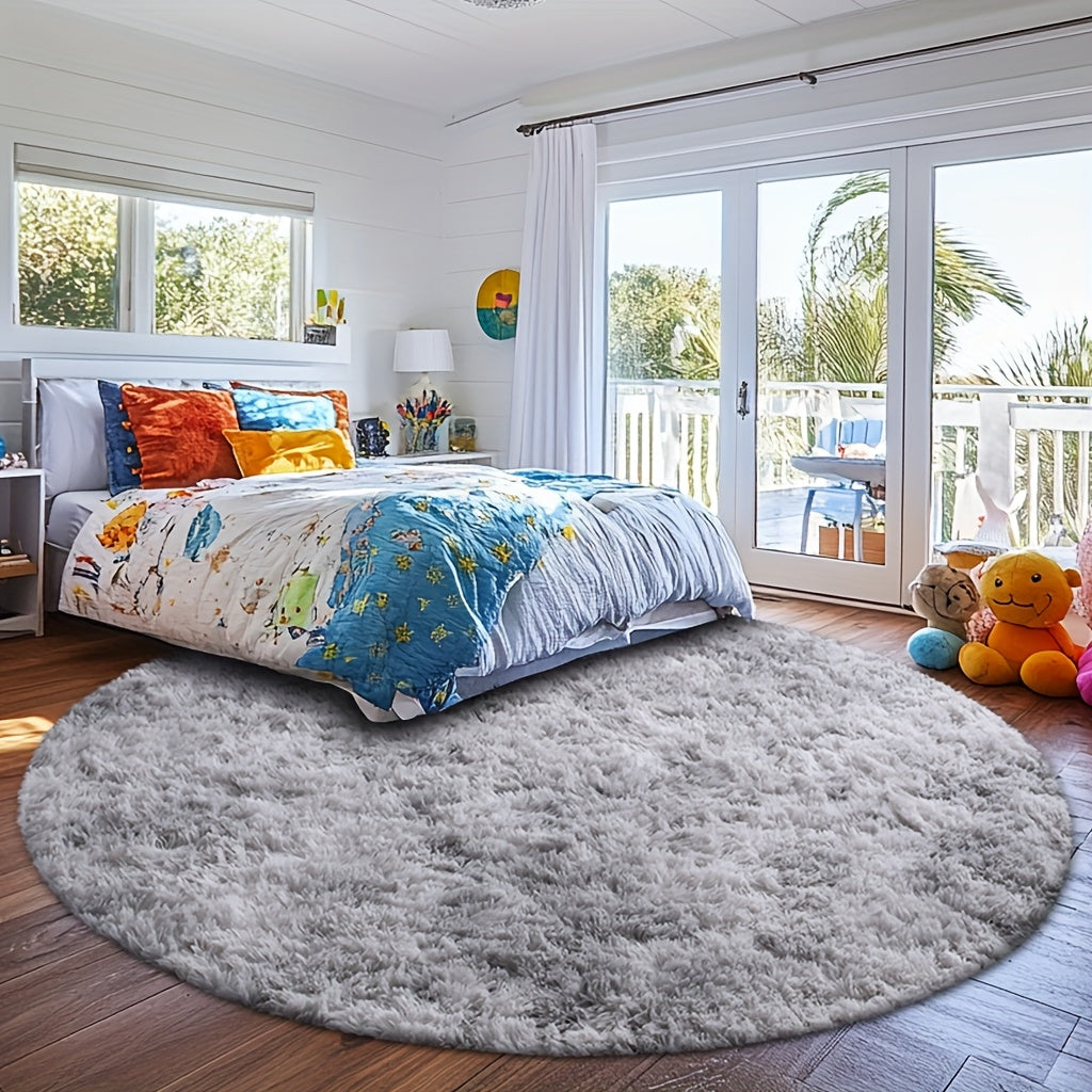 Round Shaggy Rug Soft Fluffy Plush Circular for Bedroom & Living Room – Easy Clean, Tie-Dye & Solid Colors, 3 Sizes 4x4 5x5 6x6ft