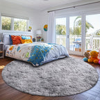 Round Shaggy Rug Soft Fluffy Plush Circular for Bedroom & Living Room – Easy Clean, Tie-Dye & Solid Colors, 3 Sizes 4x4 5x5 6x6ft