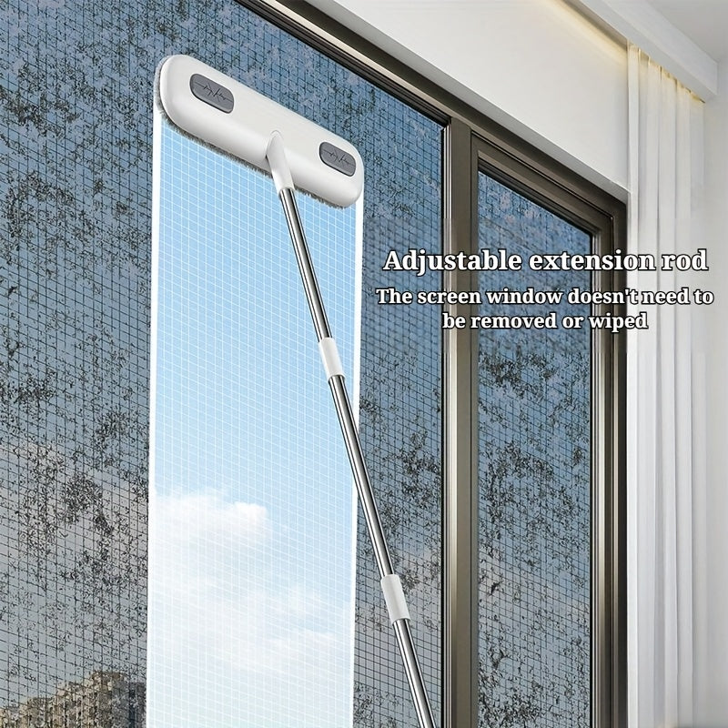 Window Cleaning Brush with Extendable Handle Screen Cleaner Reusable Pet Hair Remover Household Door Window Scrubber for Bathroom Kitchen Bedroom Living Room Portable Multi-Use Home Cleaning Tool