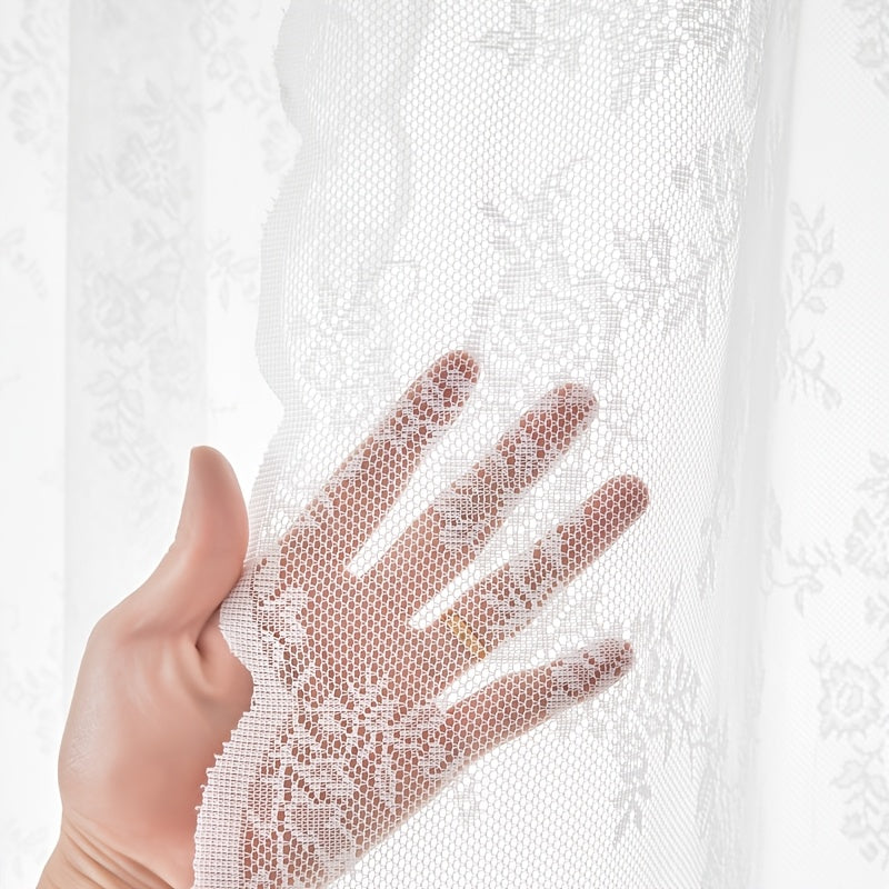 Boho Floral Lace Curtain Panels Set of 2 – Semi-Sheer Light Filtering, Rod Pocket, Pastoral Vintage Style for Bedroom Living Room Kitchen, 6 Sizes 4 Colors