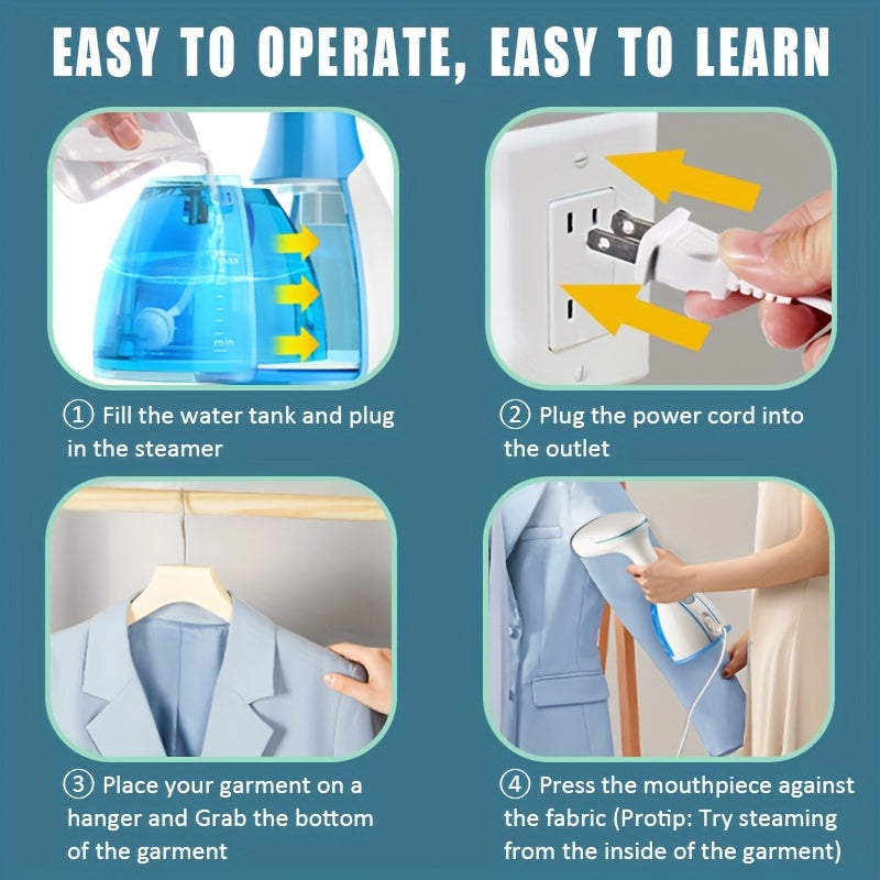 Handheld Garment Steamer 1500W Fast Heating – 9.47oz Removable Water Tank, 30-Second Heat-Up, Portable Fabric Steamer for Clothes at Home, Travel & Office | with Accessories