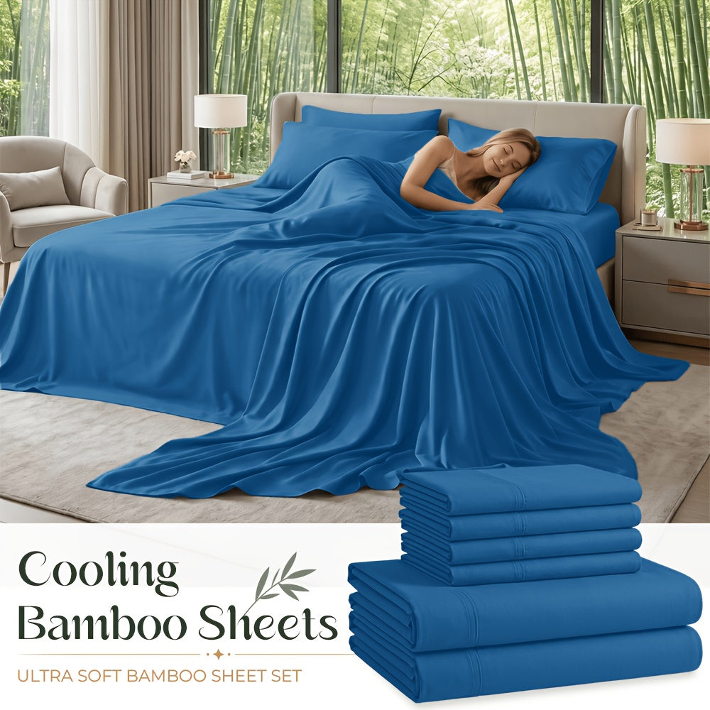 Cooling Bamboo Sheet Sets Deep Pocket 16 Inch Moisture-Wicking Breathable Soft 1800 Thread Count Fitted Sheet Twin Full Queen King All Season