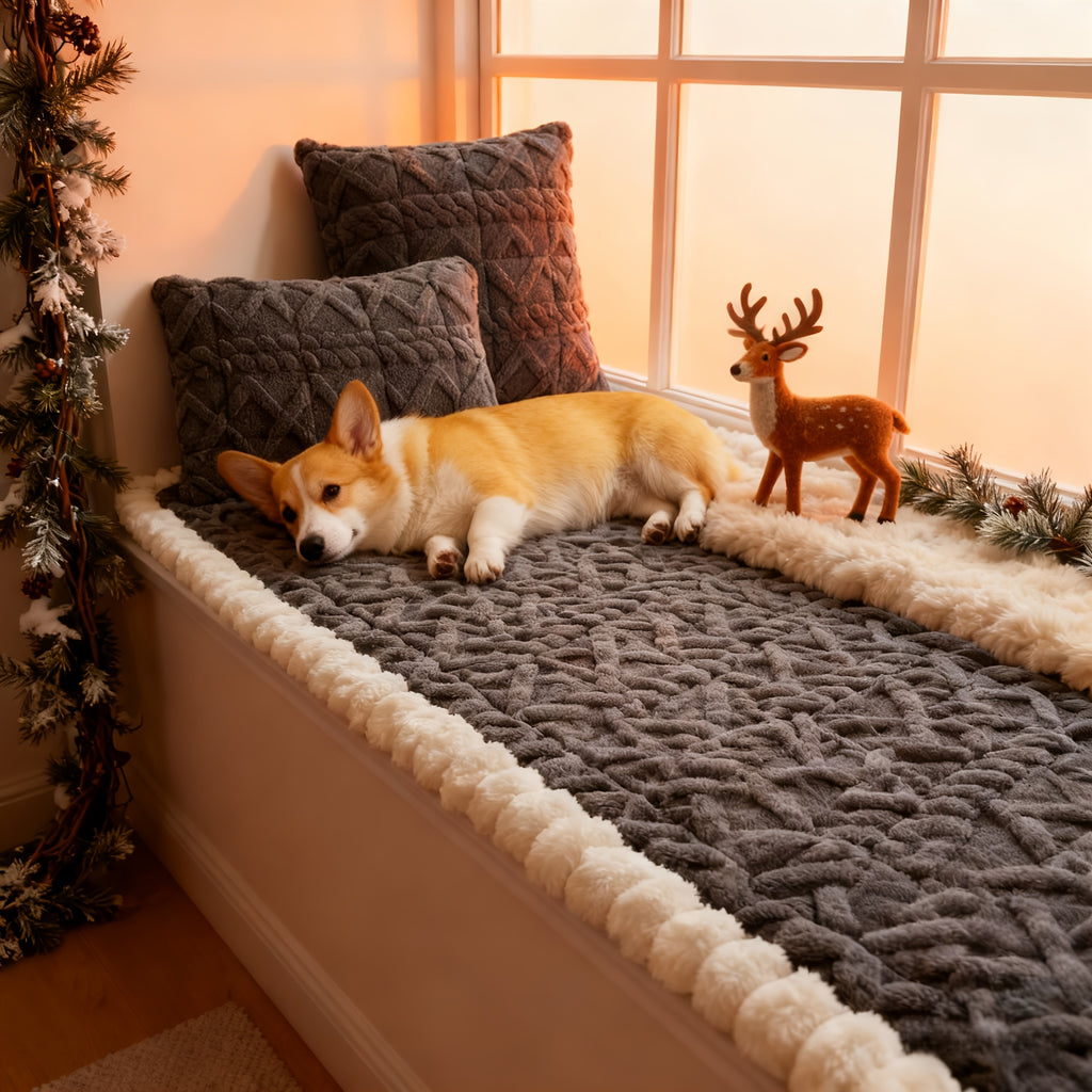 Fluffy Pet Sofa Cover Anti-Slip Universal Couch Pad – Thickened Plush Bohemian Couch Protector Machine Washable, 3 Sizes, Living Room Bedroom Office