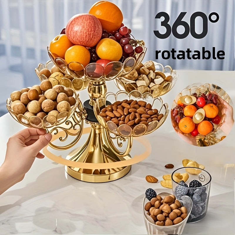 5-Tier Rotating Crystal Fruit Plate Set Luxury Round Snack Candy Bowl for Living Room Coffee Table – Elegant European Serveware Home Decor