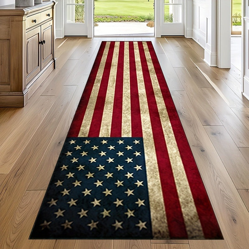 American Flag Runner Mat 18"x60" – Anti-Skid, Machine Washable 100% Polyester Patriotic Rug for Entryway, Living Room, Bedroom & Outdoor (Indoor/Outdoor)