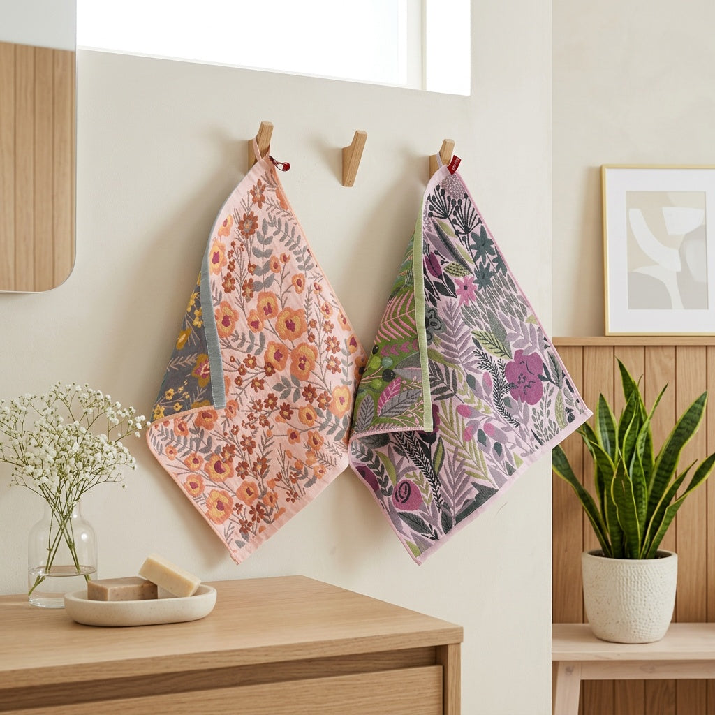 Cotton Floral Towels 2-Pack 14x16 Inch – Soft Absorbent Face & Hand Towels for Home, Hotel, Spa, Salon & Bathroom