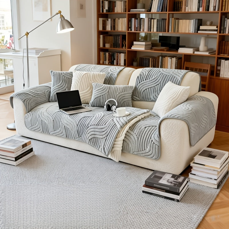 Boho Plush Sofa Cover 2-5 Seater – Non-Slip Backing, Pet-Friendly, Soft Durable Furniture Protector, 4 Colors, All-Season, Living Room Bedroom Office, Off-White Light Grey Dark Gray Light Brown