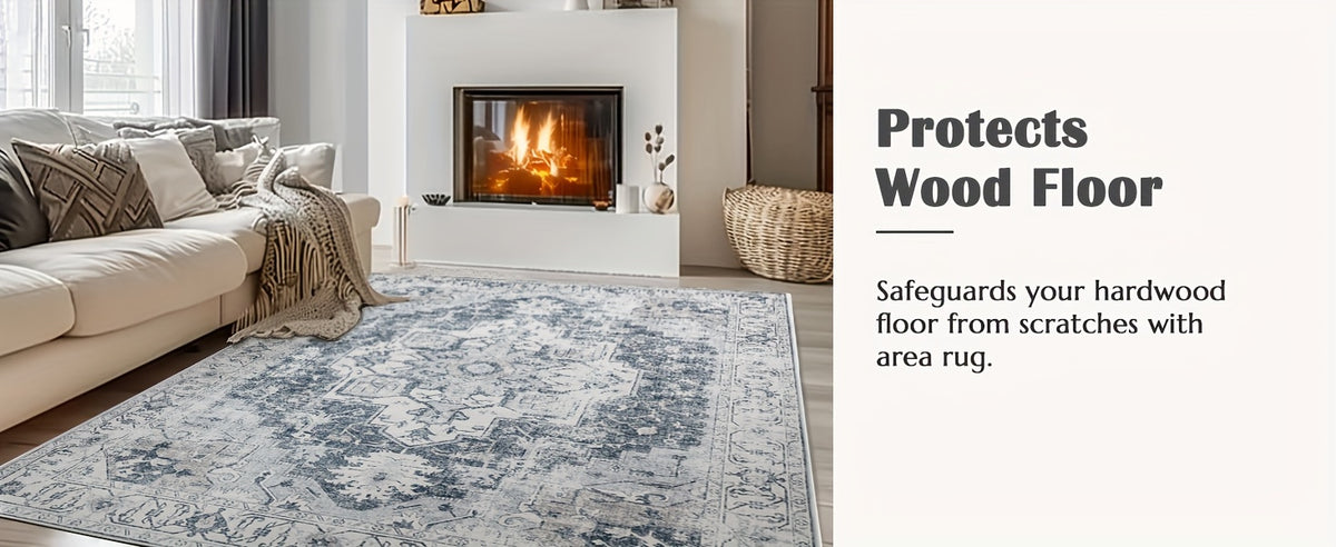 Washable Vintage Area Rug - Chenille Retro Distressed Multi-Print Foldable Lightweight Accent Rug for Entryway Bathroom Kitchen Living Room and Bedroom