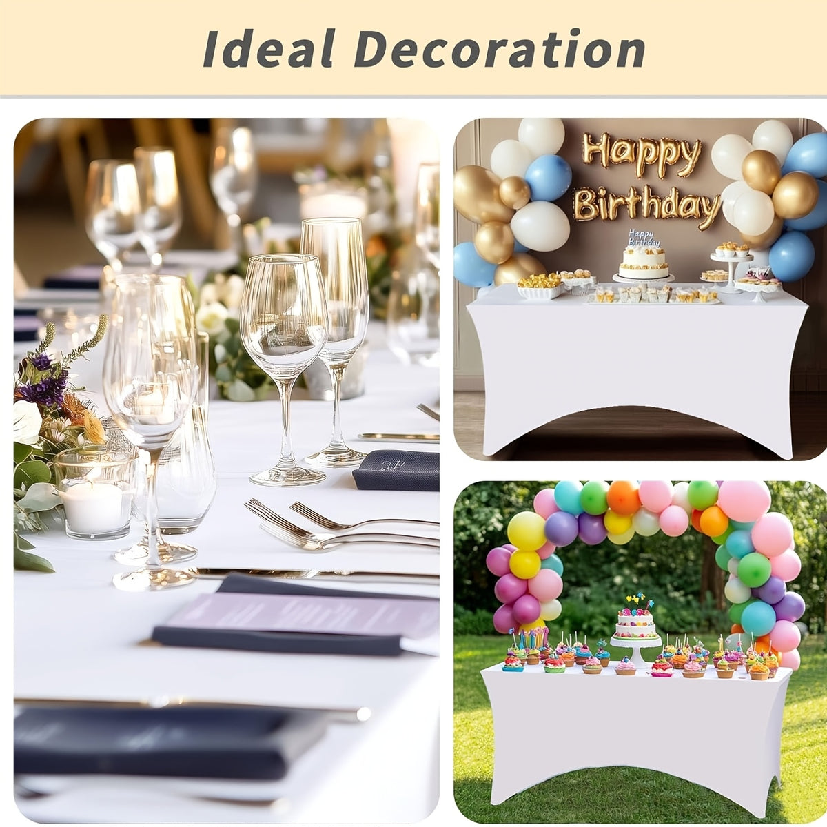 Spandex Fitted 6FT Tablecloth for Rectangular Tables – Wrinkle-Resistant Elastic Table Cover for Parties, Weddings, Trade Shows & Events – 2/4/8/12-Pack in Black, White & Light Yellow