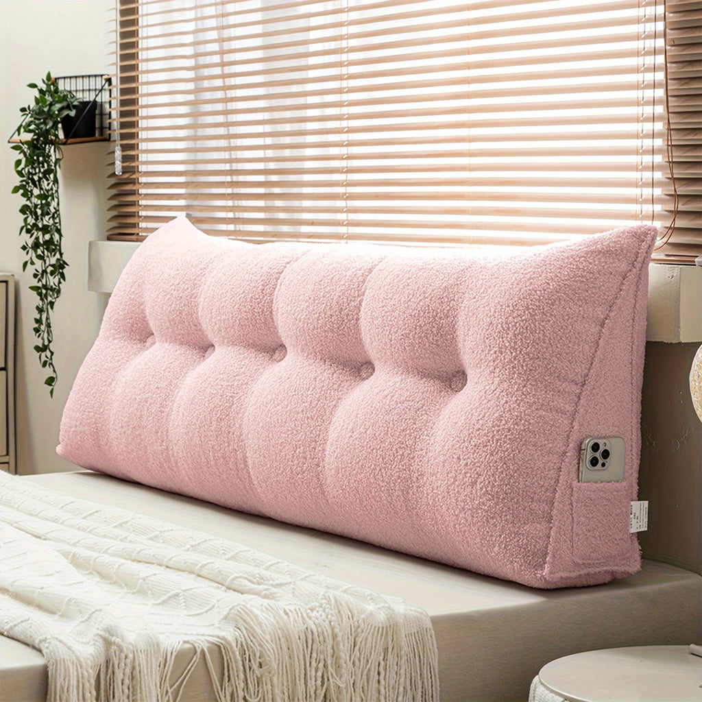 Wedge Headboard Pillow with Side Pocket Triangular Bed Reading Backrest Bolster, Teddy Velvet Removable Washable Cover Bed Gap Filler for Twin Queen King, 7 Colors