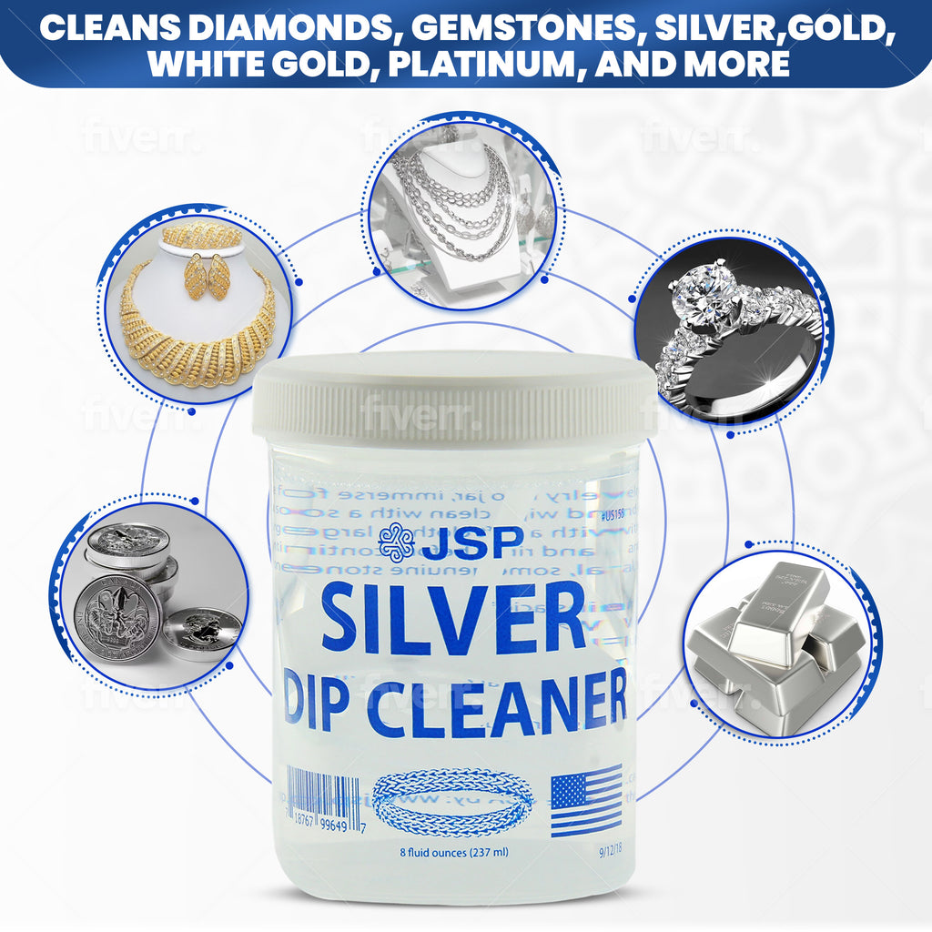 Silver Jewelry Dip Cleaner Solution 8oz – JSP Silver Dip Liquid Cleaner for Rings Bracelets Necklaces Flatware