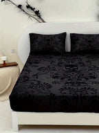 Gothic Skull Fitted Sheet Set 3-Piece – Victorian Baroque Black & Gray Skull Pattern, Deep Pocket 15", Machine Washable Hypoallergenic Bedding, Twin Full Queen King