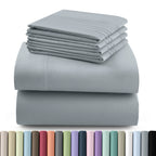 Hannah Bedding Sheet Set 6pcs Brushed Polyester 16" Deep Pocket – Embroidered Pillowcases Hotel Luxury Soft Bed Sheets for Twin Full Queen King Cal King, 24 Colors