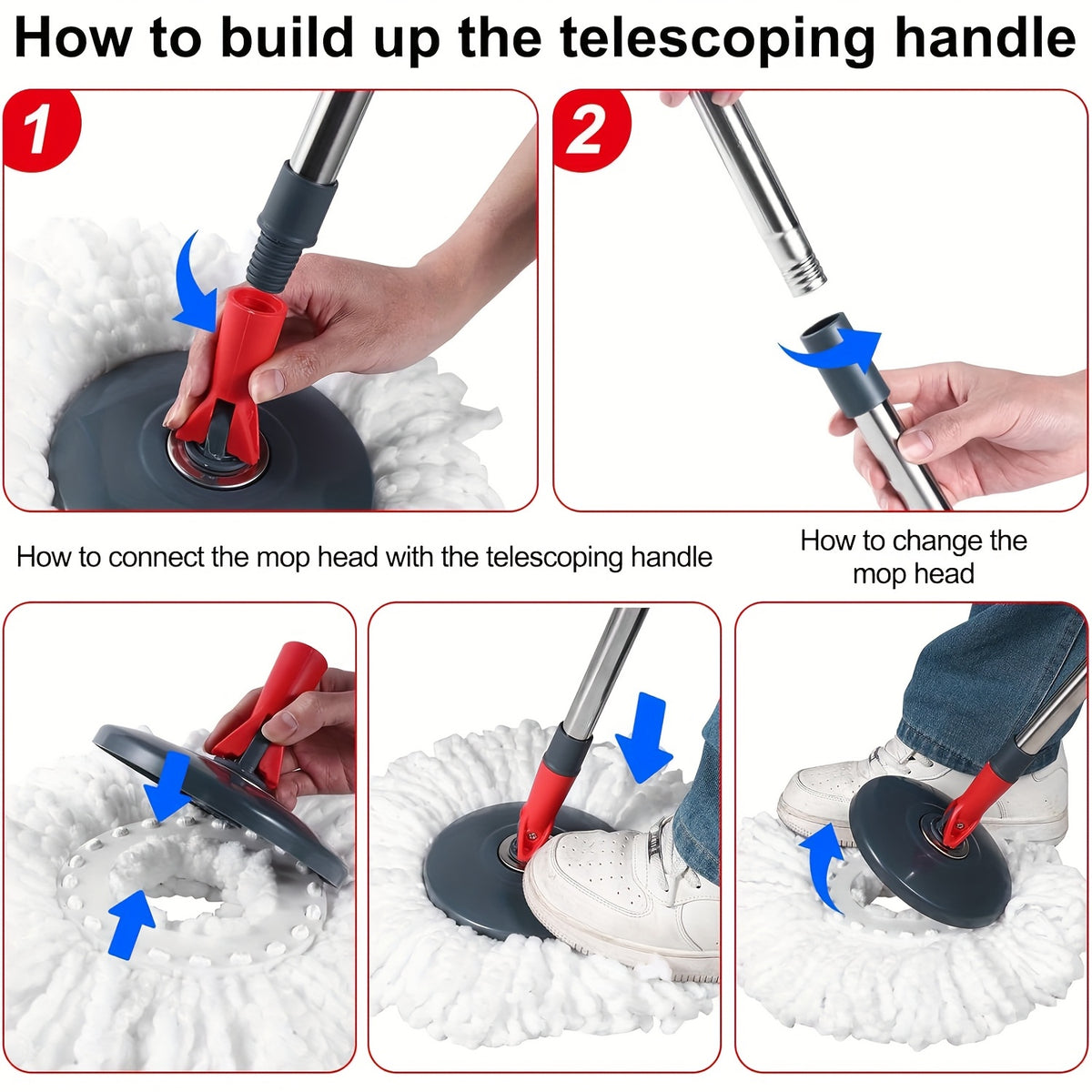 Foot Pedal 360° Rotating Spin Mop and Bucket Set with Twister – 4 Washable Microfiber Heads, Hands-Free Wringing, Wet & Dry Floor Cleaning for Home