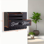 8-Hook Wall-Mounted Key & Mail Holder with Storage Drawer – Rustic Wood Entryway Organizer for Kitchen, Mudroom & Office, Adhesive Paintable Hooks, Space-Saving Easy Install