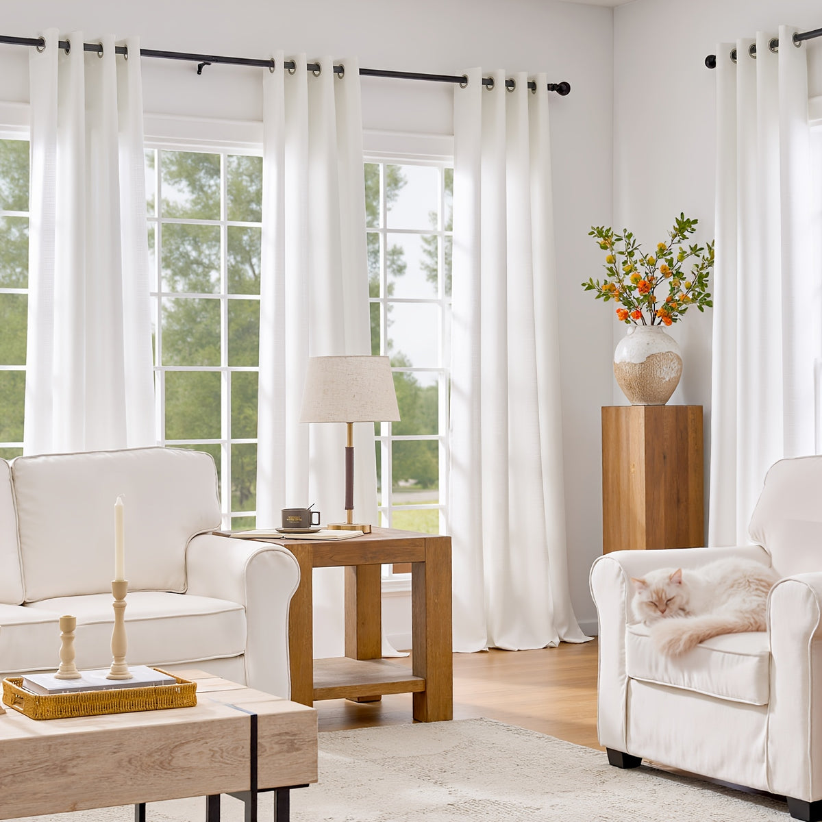 100% Blackout Curtains - 4 Panel Set, Boho Rustic Textured Grommet Drapes for Living Room & Bedroom, Privacy & Room Darkening, 4 Colors