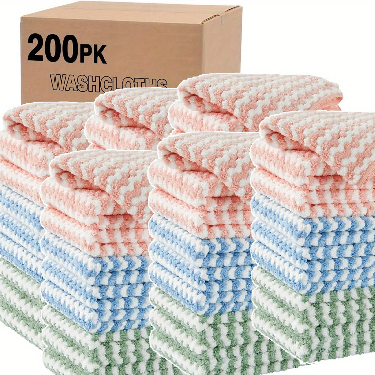 Bulk Microfiber Towels 100 or 200 Pack – Super Absorbent & Soft, 9.8×9.8 Inch – Multi-Purpose Washcloths for Bathroom, Hotel, Spa & Gym, Pure or Stripe, Random Color