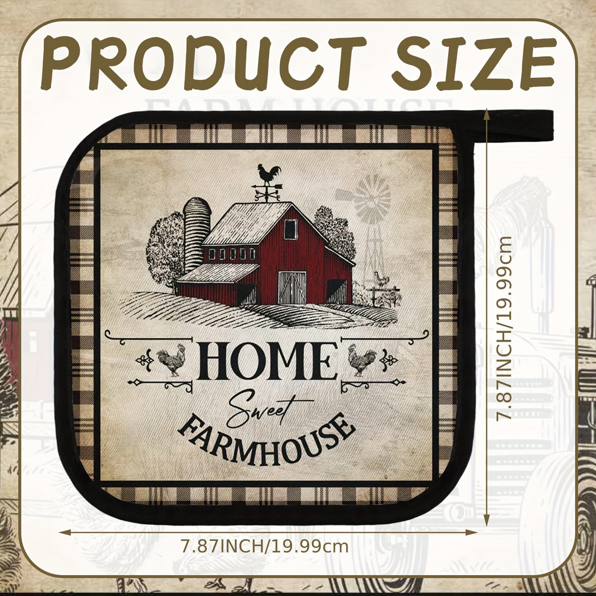 Farmhouse Rooster Pot Holders Set of 12 with Pocket - Heat Resistant Polyester Oven Mitts Hot Pads and Cookie Bags for Baking Cooking and Gifting - Fun Kitchen Potholder Gift Set