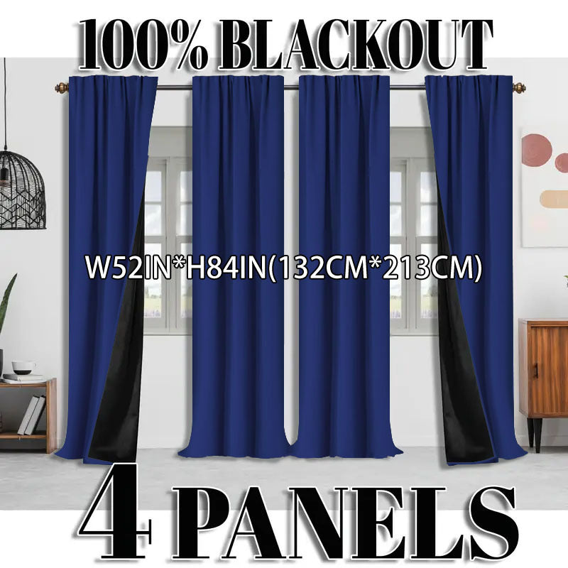 Blackout Curtains 4 Panel Set Rod Pocket – 100% Thermal Insulated Noise Reducing Solid Polyester, Laminated Lining, 7 Colors 7 Sizes