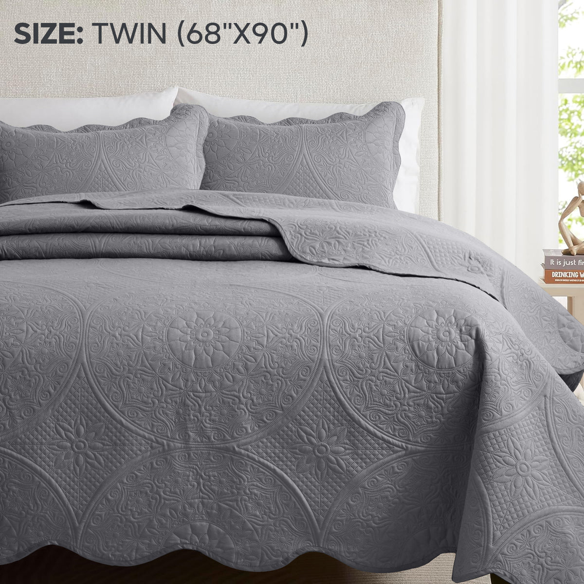 Luxury Quilted Bedspread Set 3 Piece Floral Coverlet with Pillow Shams Breathable Lightweight All Season - Twin Queen King California King 16 Colors
