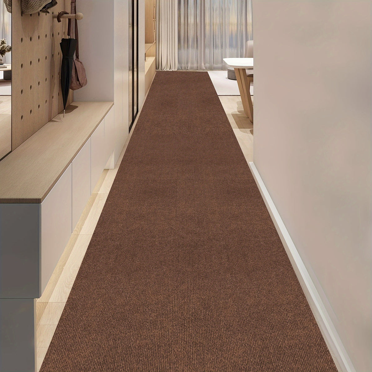 Non-Slip Hallway Runner Rug Self-Adhesive TPR Backing Ultra-Thin 0.4mm 5 Colors 6 Sizes for Kitchen Bedroom Living Room Entryway Hardwood Floors