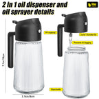 16oz Glass Oil Dispenser Bottle 2-in-1 Spray & Pour – Ribbed Olive Oil Sprayer for Kitchen Cooking, Refillable Glass Oil Spritzer with Leak-Proof Pourer, 1pc or 2pcs