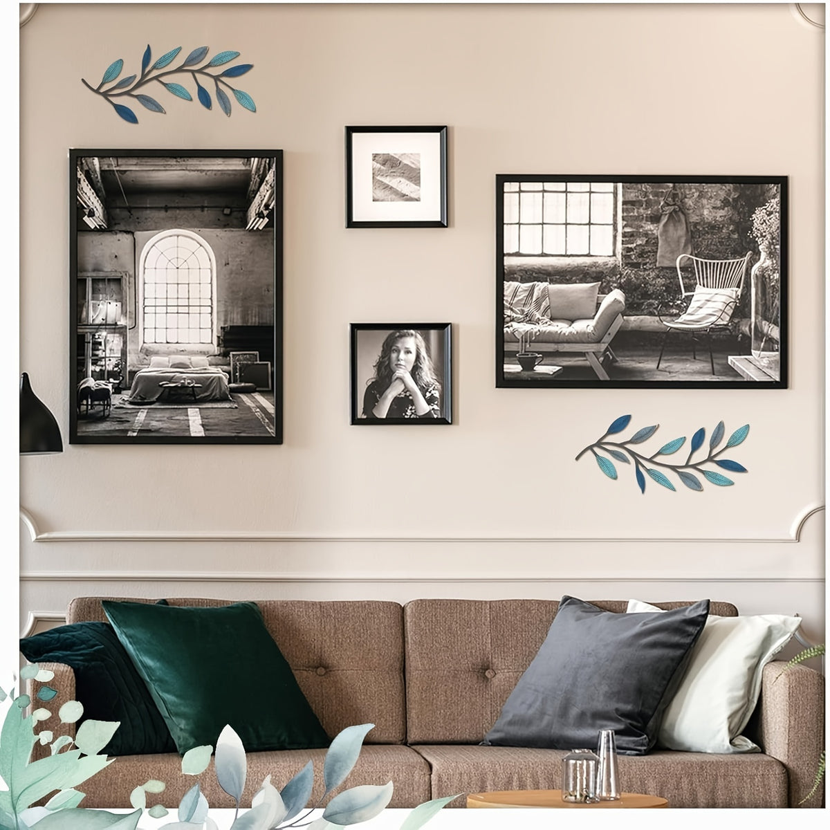 Vintage Metal Leaf Wall Decoration Set of 2 – Rustic Blue & Brown Metal Leaf Wall Art with Screws, Indoor Bedroom Living Room Corridor Home Decor Wall Hanging Accent