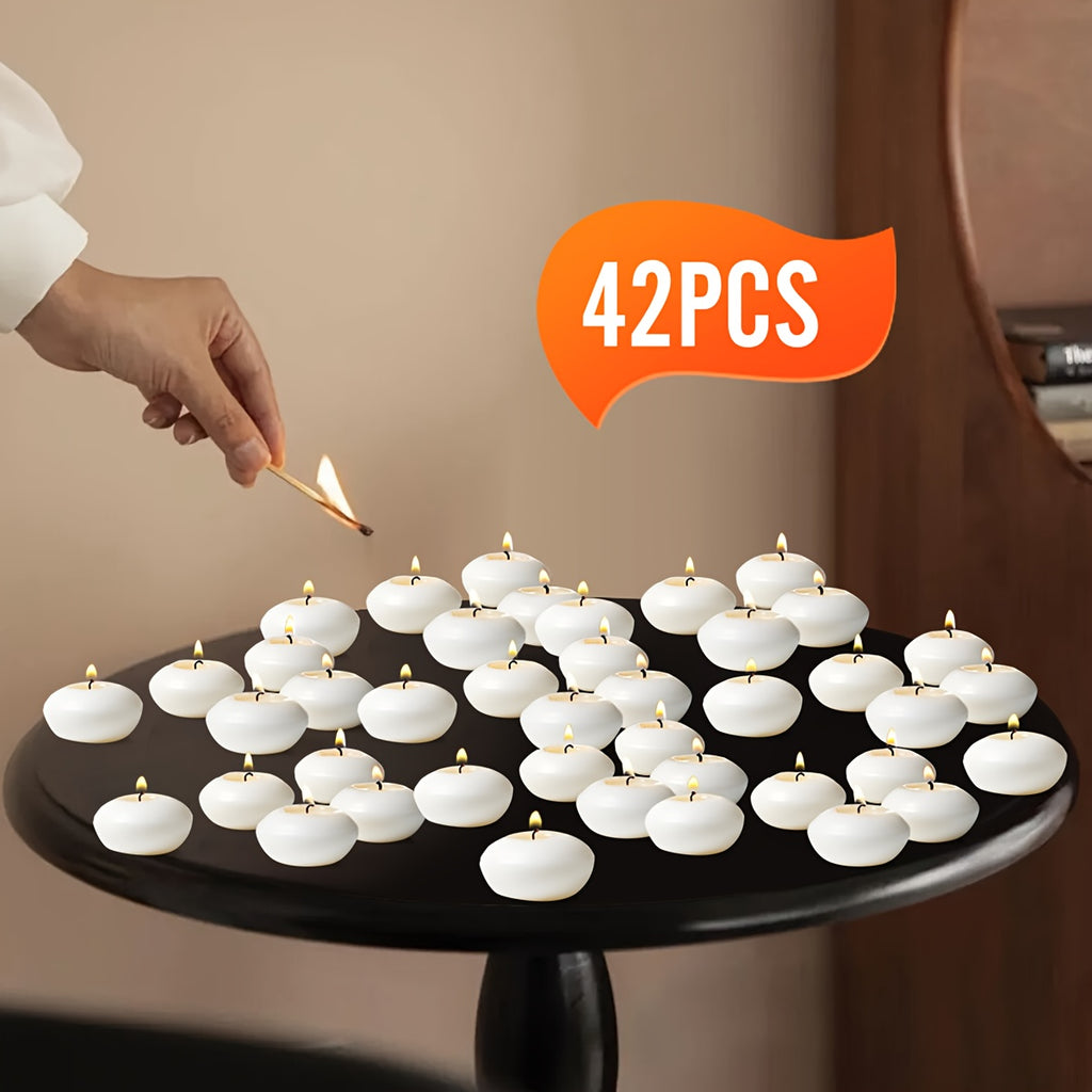 42-Pack Floating Small Candles - Natural Plant Wax Smoke-Free Tea Light Candles for Wedding, Meditation, Holiday, Pool & Spa, Stable Burning Low Melting Point