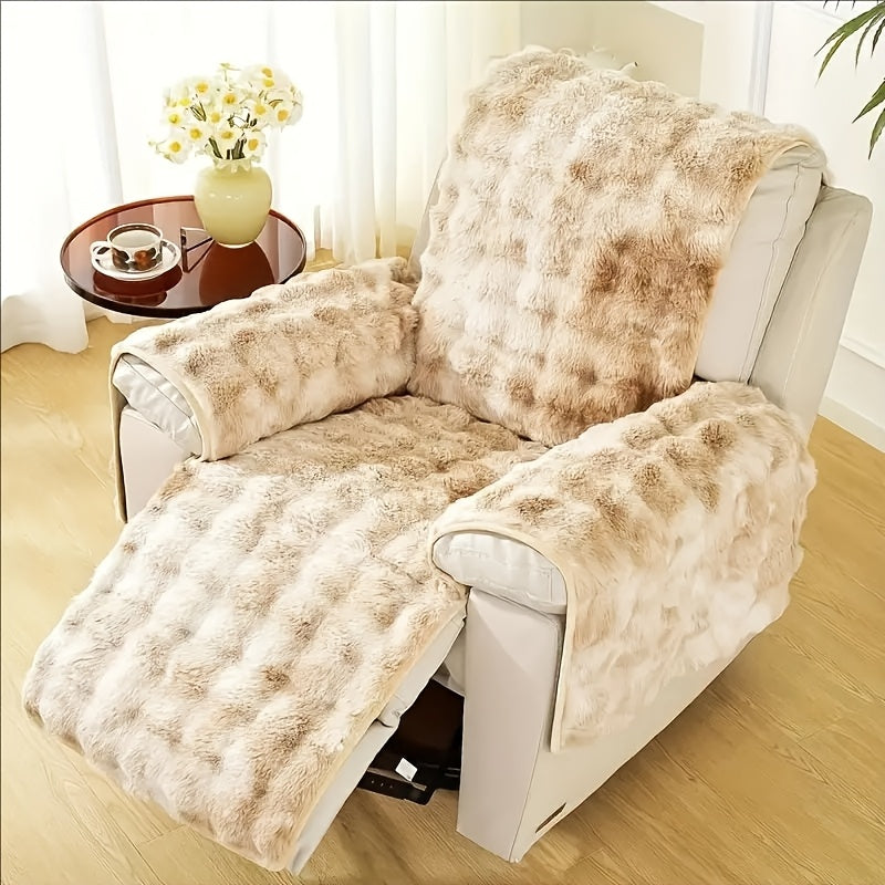 Plush Faux Rabbit Sofa Cover Set 4 Piece Thick Warm Non-Slip Machine Washable – Modern Pet-Friendly Couch Protector for Autumn & Winter – Gradient Colors