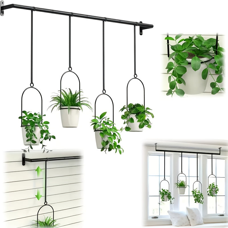 Vertical Planter Set with Adjustable Metal Rod, Iron Rings & Hanging Flower Pots for Window Sill & Balcony, Mini Vertical Garden Kit for Indoor Outdoor Plants, Space-Saving Patio Planter
