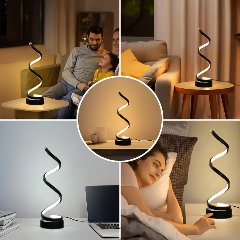 Modern Spiral Touch Table Lamp with USB-C Charging Port 3-Way Dimmable - Minimalist Bedside Lamp for Bedroom Living Room Desk - LED Bulb Included, Black & White, Single & 2-Pack