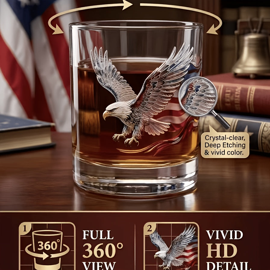 Patriotic Engraved Drinking Glass – USA 250th Anniversary Commemorative Edition, Deep Etched Relief Borosilicate Glass with HD Surround Print, Gift for Veterans & Men