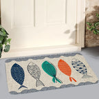 Summer Fish Pattern Flannel Door Mat Washable Soft Non-Slip Area Rug for Front Door Bedroom Farmhouse Laundry Room Decoration - 2 Sizes