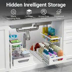 Under Sink Organizer 2-Pack 2-Tier Slide-Out Pull-Out Cabinet Shelf - Heavy Duty Carbon Steel with Adjustable Compartments for Kitchen, Bathroom, Pantry & Closet Organization