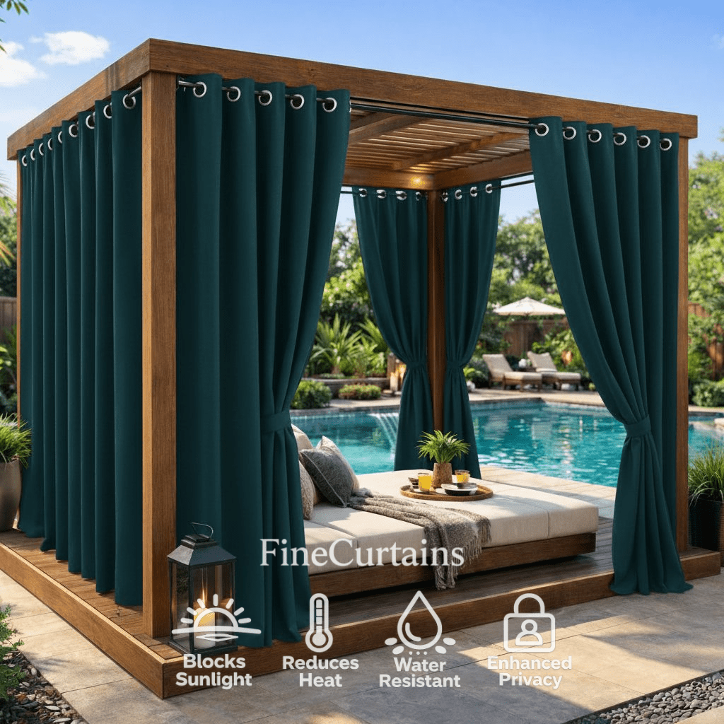 Outdoor Semi-Blackout Curtains Waterproof Grommet Top 4 Panels, Weather-Resistant Privacy Panels for Patio Pergola Gazebo Porch, 9 Colors 6 Sizes