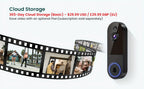 1080P Video Doorbell Camera Wireless – Intelligent Body Detection, Two-Way Audio, Infrared Night Vision, Cloud Storage, Real-Time View, 5200mAh Battery, Black Linen